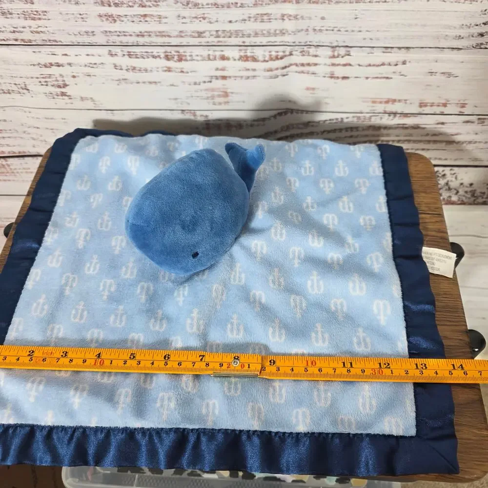 Cloud Island Blue Whale Satin Trim Lovey Blanket